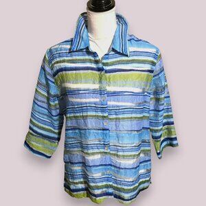 Valerie Stevens Semi Sheer 3/4 Sleeve Elegant Blouse in Multi-Colors - Size S